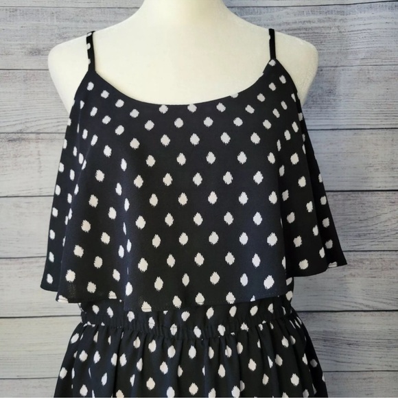 Elle Dress Womens Black Polka Dot Tiered Sundress Sleeveless Size Small - Picture 4 of 8